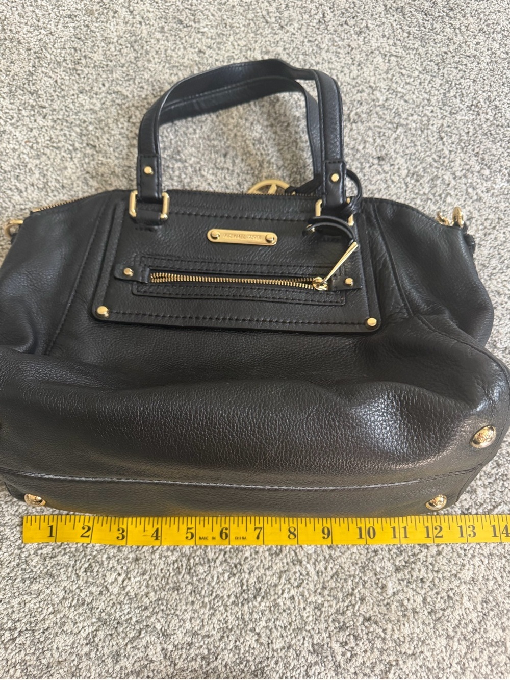 Michael Kors Black Pebbled Leather Satchel Shoulder Bag | Gold Hardware - Picture 11 of 14